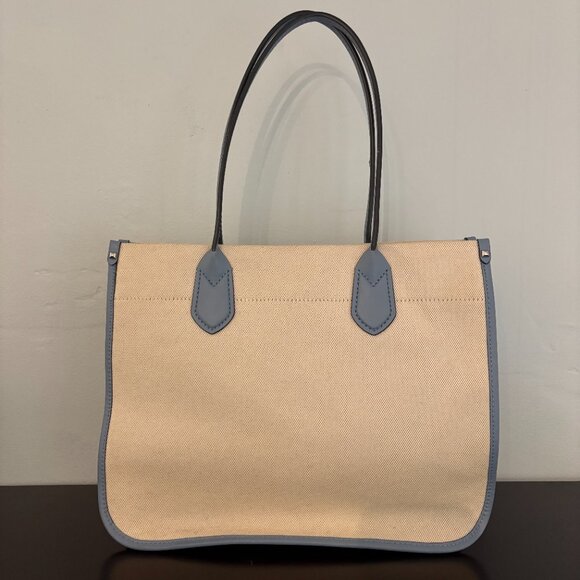 Michael Kors Heidi Large Ivory Light Blue Stripe Canvas Tote - Picture 4 of 13